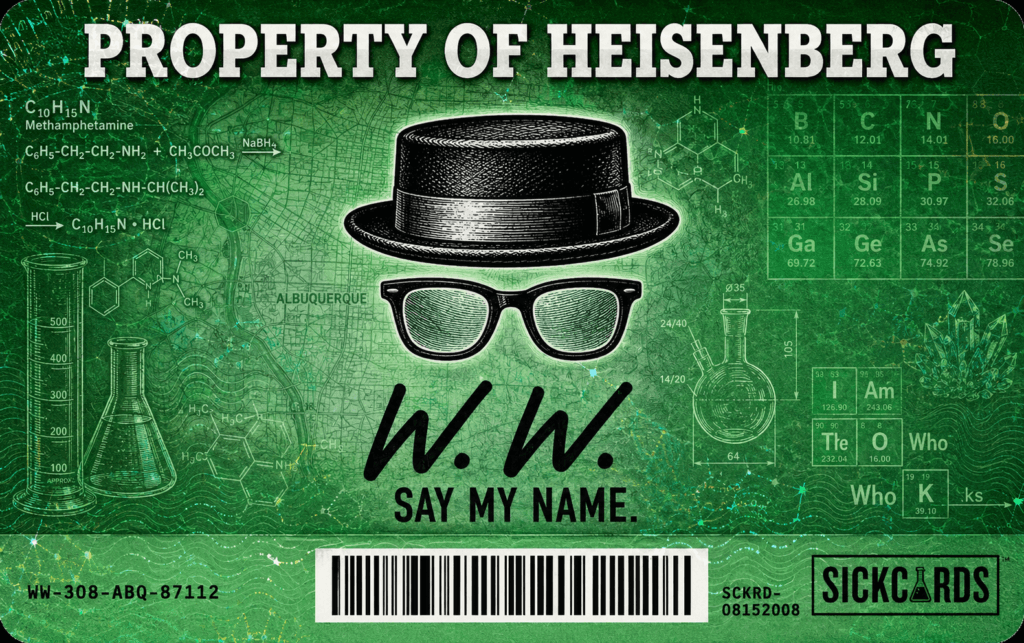 Walter White Cooking License Card Skin – Heisenberg Edition metro card skin — back view