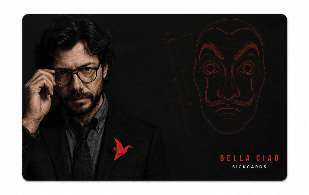 Bella Ciao Heist Card Skin – Red Mask Edition metro card skin — front view