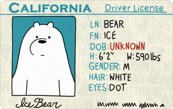 Ice Bear California Driver License Card Skin – Polar Edition — Front view