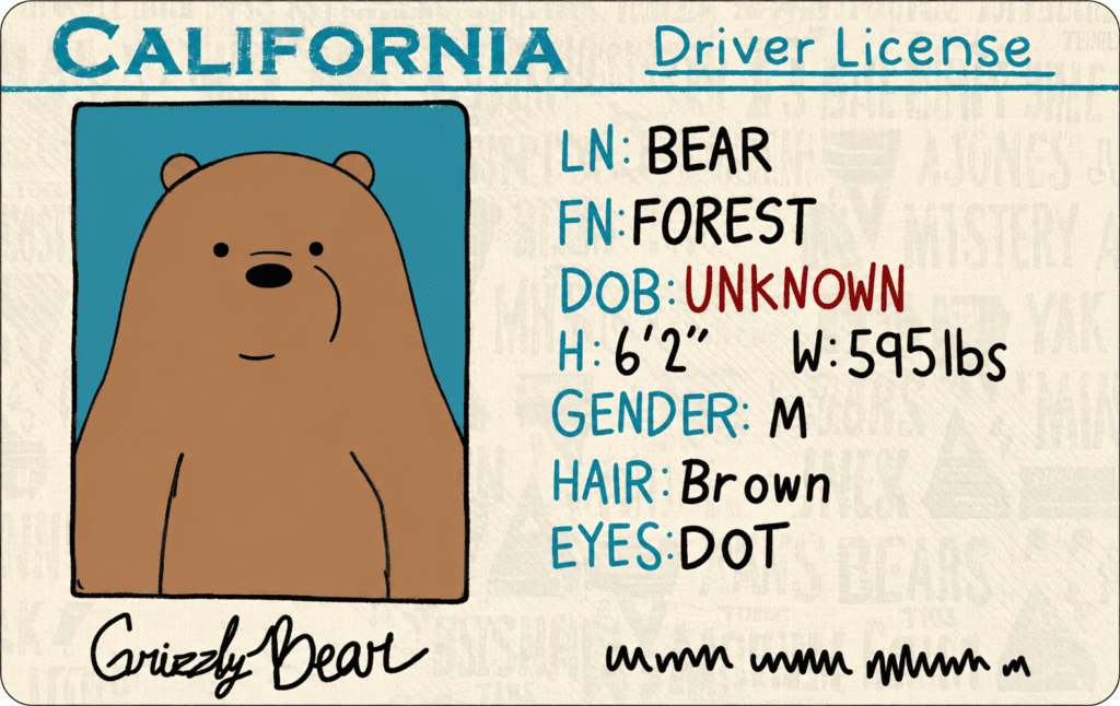 Grizzly Bear California Driver License Card Skin – Forest Edition metro card skin — front view