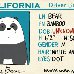 Panda Bear California Driver License Card Skin – Bamboo Edition