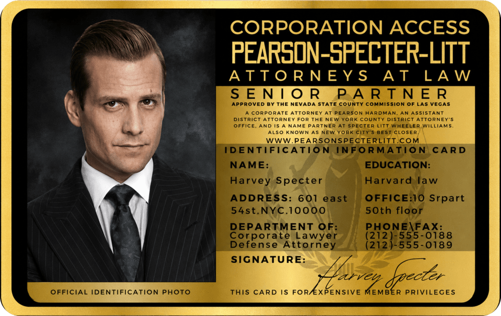 Harvey Specter Corporate Access Card Skin – Gold Edition metro card skin — front view