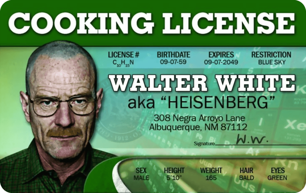 Walter White Cooking License Card Skin – Heisenberg Edition metro card skin — front view