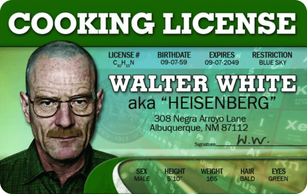 Walter White Cooking License Card Skin – Heisenberg Edition — Front view
